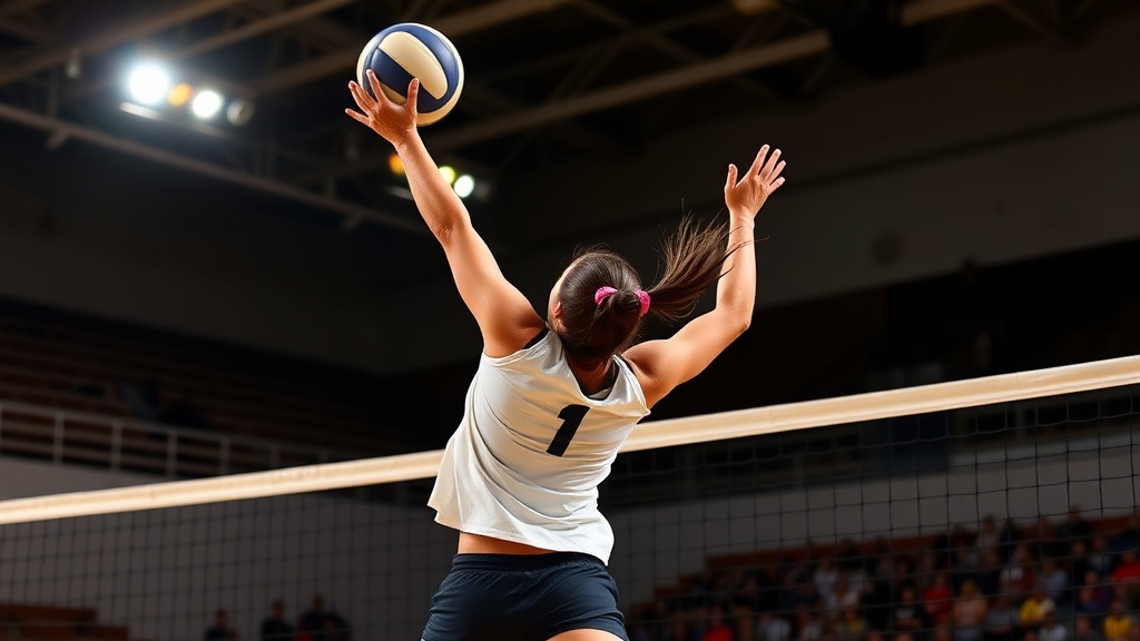 오버핸드 서브를 위해 팔을 들어올린 준비 자세