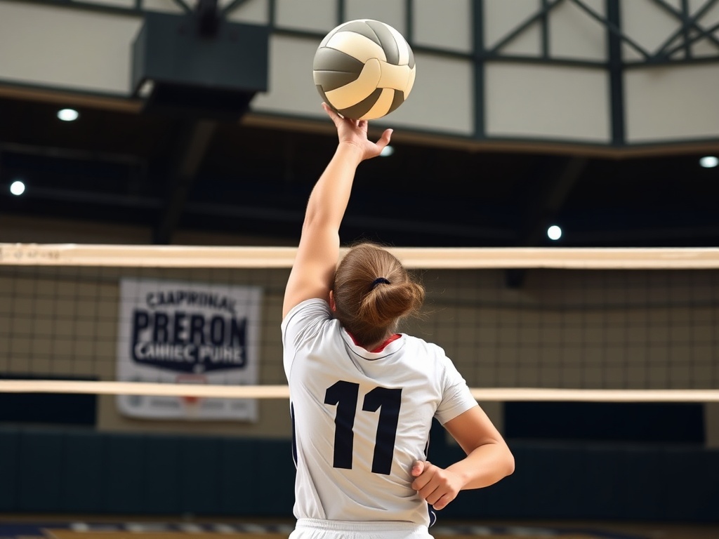 언더핸드 서브를 위한 준비 자세를 정면에서 본 선수의 모습